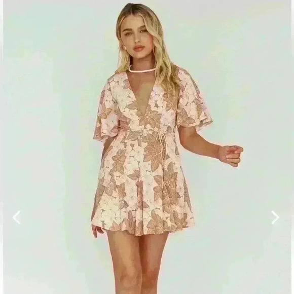 ONE AND ONLY COLLECTION - ESTELLE ANGEL SLEEVE DRESS FLORAL BROWN - Picture 5 of 12